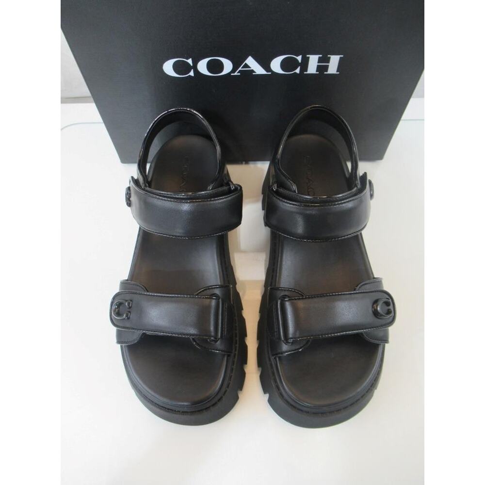 Coach Size 7.5 Brynn Platform Double Strap Sandal Chunky Lug Platform Black - Picture 6 of 11